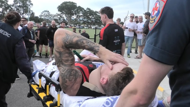 Former AFL player Mitch Robinson was taken to hospital after a tackle gone wrong.