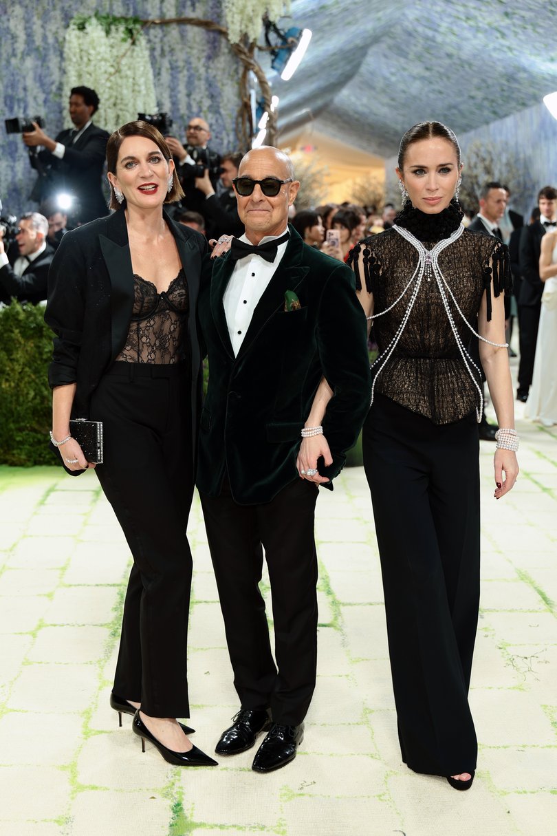 NEW YORK, NEW YORK - MAY 04: (L-R) Felicity Blunt, Stanley Tucci and Emily Blunt attend the 2026 Met Gala celebrating "Costume Art" at the Metropolitan Museum of Art on May 04, 2026 in New York City. (Photo by Dimitrios Kambouris/Getty Images for The Met Museum/Vogue)