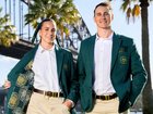 Athletes Delta Amidzovski and Cam McEvoy pose for a photograph wearing the Australian Team’s ceremonial uniform.