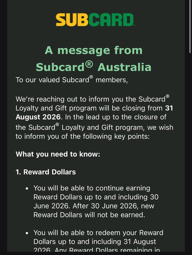 A screenshot of the email sent to Subcard members. 