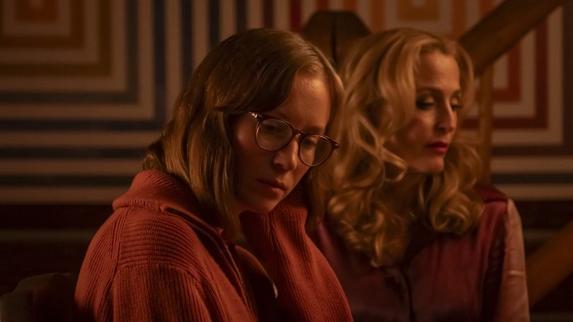 Hannah Einbinder and Gillian Anderson in Teenage Sex and Death at Camp Miasma.