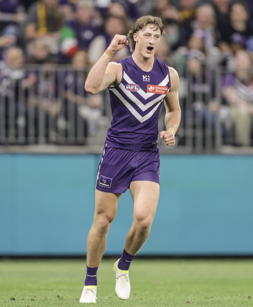 SPT AFL Fremantle Dockers v Hawthorn at Burswood. Fremantle's Jye Amiss.