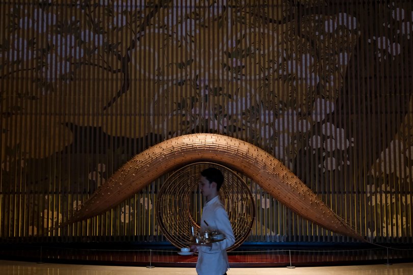 The lobby of the Peninsula Hotel in Tokyo.