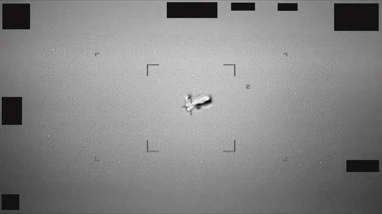 In an undated image from the Department of Defense, an image of a UFO resembling a football-shaped body near Japan that the U.S. Indo-Pacific Command reported. The Pentagon on Friday released online what it called “new, never-before-seen” files, dating back decades, related to unidentified flying objects. (Department of Defense via The New York Times)  — NO SALES; FOR EDITORIAL USE ONLY