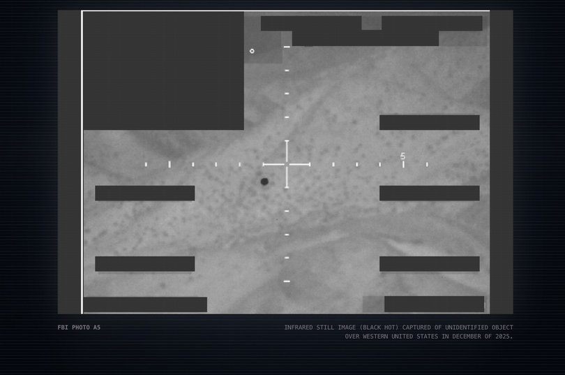 An image released by the Pentagon said to be unidentified objects that were seen in December 2025 over the western United States. 