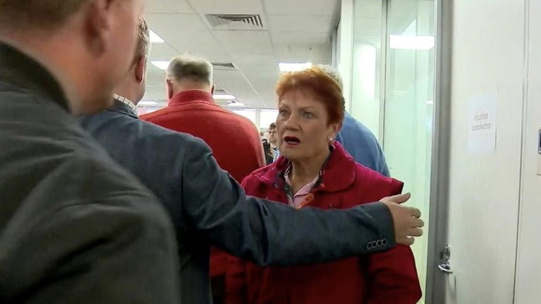Pauline Hanson demanded to know why a local ABC crew was kicked out a media conference in the seat of Farrer by her main adviser. 9News