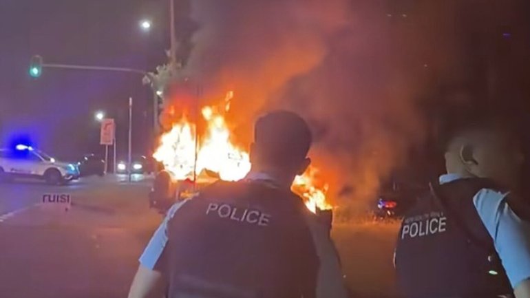 A 35-year-old man was pulled out of the burning vehicle by onlookers.