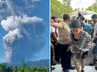 Two people have been found holding each other after a volcanic explosion.;