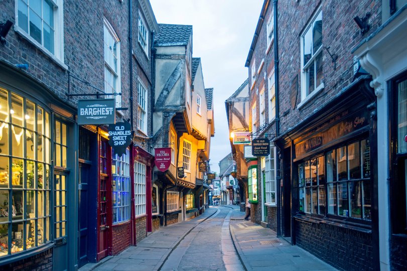 The medieval walkways of medieval timber framed 'The Shambles' street and district of York, Yorkshire Picture: Allan Baxter
