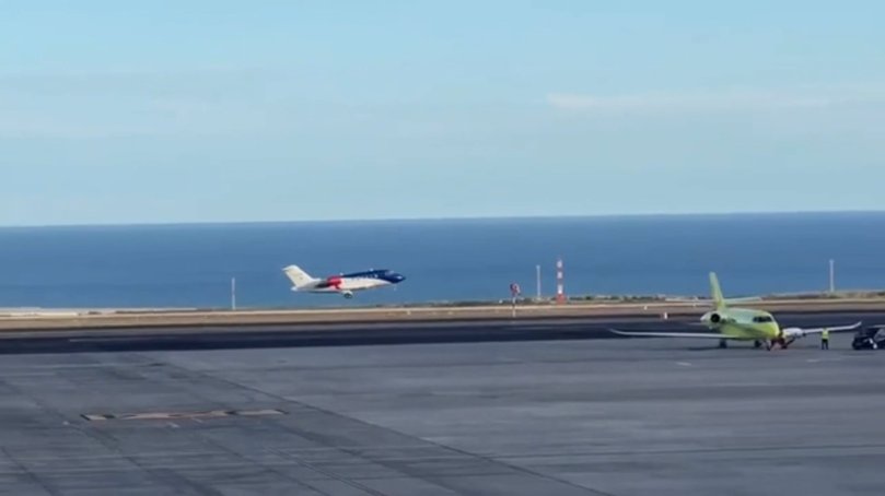 The evacuation flight leaving Tenerife South Airport.