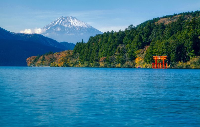 Lake Ashi Shrine and Mt Fuji.