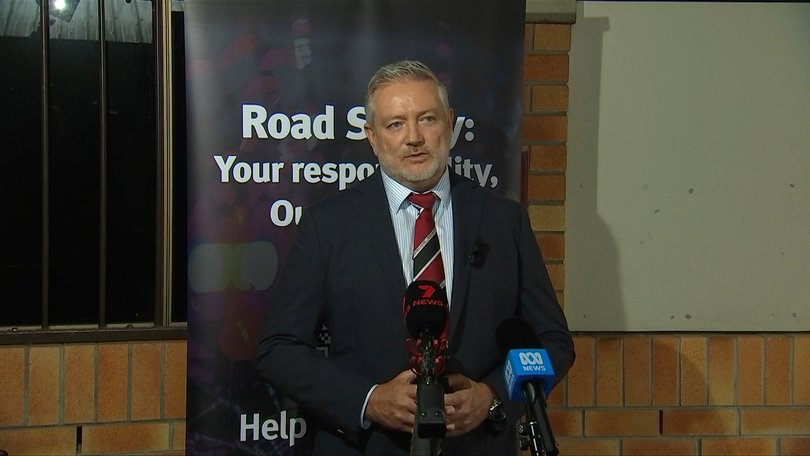 Detective Inspector Craig Mansfield addresses media following the alleged armed robbery targeting an Armaguard vehicle at Eli Waters Shopping Centre.