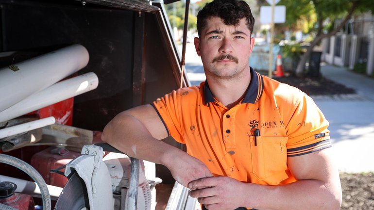 Plumber Arno Cloete pictured at a construction site in Highgate, Perth, on Tuesday. Carwyn Monck