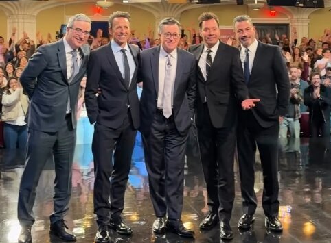 John Oliver, Seth Meyers, Jimmy Fallon and Jimmy Kimmel appeared on The Late Show with Stephen Colbert.