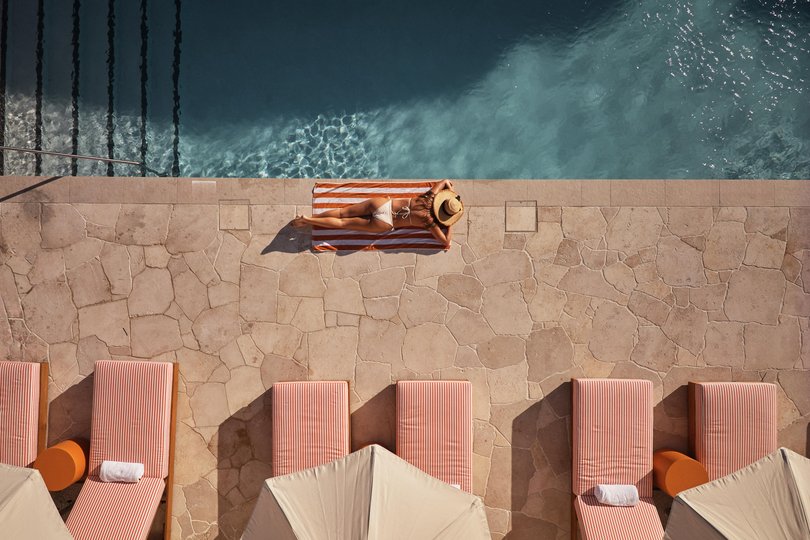 As we hit winter, know The Lodge’s pool, framed by red striped lounges, umbrellas and a certain sense of the Med, maintains a temperature of 28 degrees.