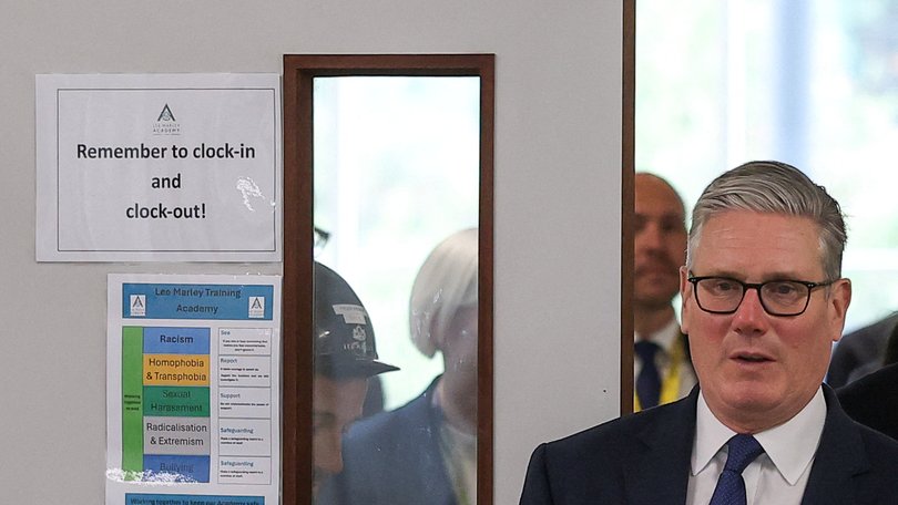 Prime Minister Keir Starmer meets construction apprentices during a visit to London South Bank Technical College on May 12, 2026 in London, England.