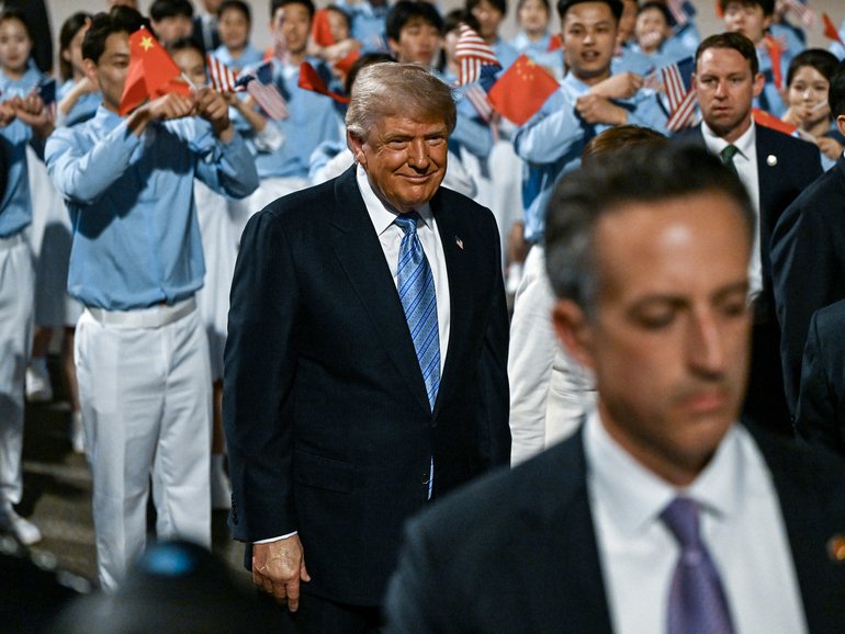President Donald Trump arrives at Beijing Capital International Airport in Beijing, China, on Wednesday, May 13, 2026, for a two-day summit with ChinaÕs leader, Xi Jinping. The summit between the leaders of the United States and China in Beijing this week represents a pivotal moment for a global economy that has been upended by war and trade tension over the past year. (Kenny Holston/The New York Times)
