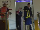 Video captured the moment France's President Emmanuel Macron was pushed away by his wife. 