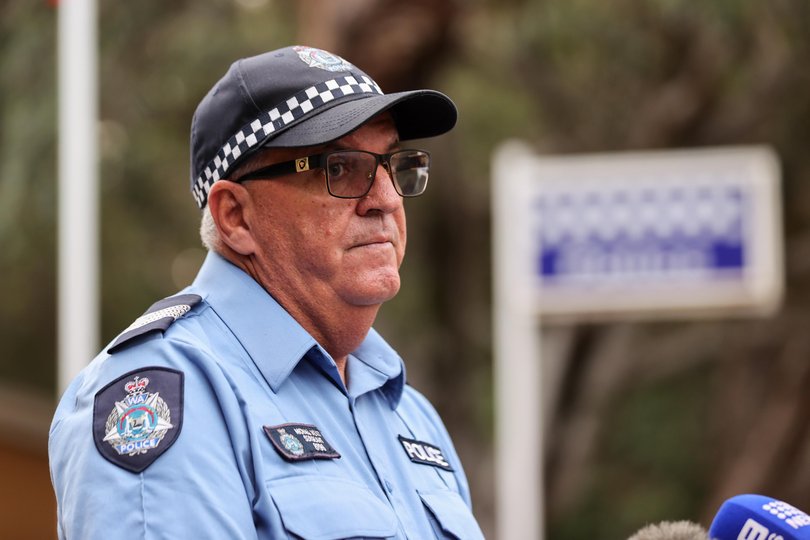 Sergeant Michael Wear speaks to media at the Rottnest Island Police station.