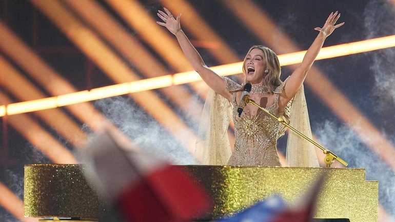 Delta Goodrem's performance of Eclipse has placed fourth in the Eurovision Song Contest in Vienna. (AP PHOTO)