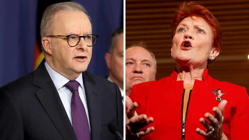 Left to right: Anthony Albanese and Pauline Hanson.