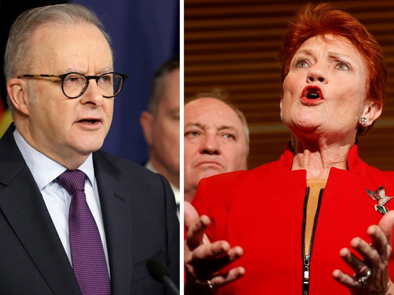 Left to right: Anthony Albanese and Pauline Hanson.