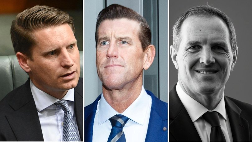 Former SAS soldier Peter Winnall, right, has been slammed for a joke he made online about murder allegations faced by war veteran Ben Roberts-Smith (centre). The comments were made on a social media post that also poked fun at Canning MP and SAS veteran Andrew Hastie (left).