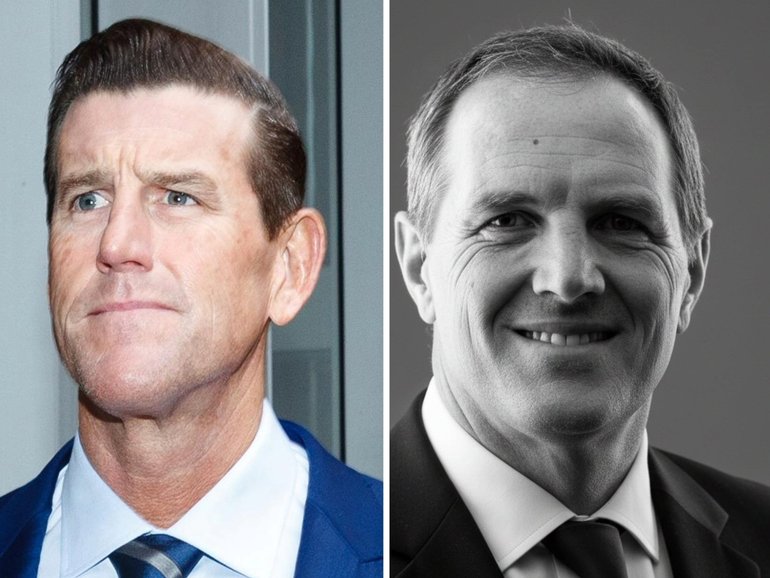 Former SAS soldier Peter Winnall, right, has been slammed for a joke he made online about murder allegations faced by war veteran Ben Roberts-Smith (centre). The comments were made on a social media post that also poked fun at Canning MP and SAS veteran Andrew Hastie (left).