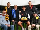 400-gamers Michael Tuck, Shaun Burgoyne, Brent Harvey, Scott Pendlebury, Dustin Fletcher and Kevin Bartlett ahead of Pendlebury’s record breaking 433rd match.