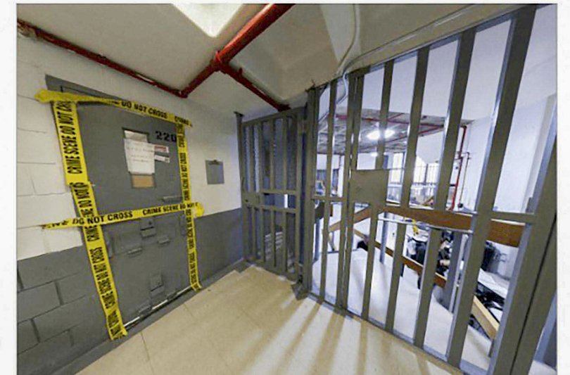 A photo provided by the FBI shows the exterior of Jeffrey Epstein’s final cell at the Metropolitan Correctional Center in New York, with crime scene tape. A convicted sex offender, Epstein was connected to many of the world’s richest and most influential people and institutions. He died in prison in 2019. (FBI via The New York Times) — NO SALES. FOR EDITORIAL USE ONLY —