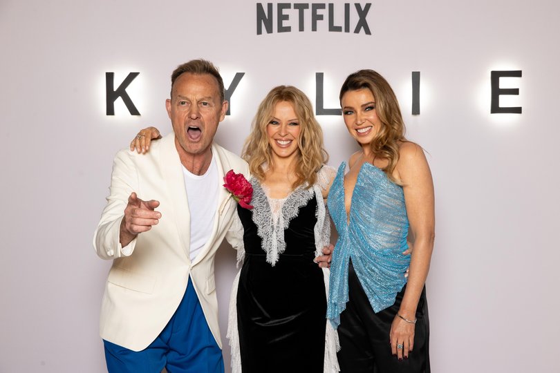 Jason Donovan, Kylie Minogue and Dannii Minogue attend the launch event for the Netflix documentary series 'Kylie’.