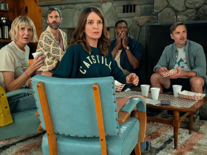 (L to R) Kerri Kenney-Silver as Anne, Marco Calvani as Claude, Tina Fey as Kate, Colman Domingo as Danny and Will Forte as Jack in The Four Seasons.
