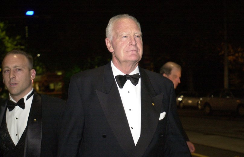 Melbourne, February 19, 2002. Governor-General Dr Peter Hollingworth leaves the Australian Institute of Company Directors annual dinner at the Grand Hyatt 