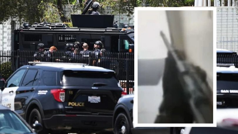 Confronting footage of the moment two teenage gunmen allegedly stormed a mosque in San Diego and opened fire has emerged.