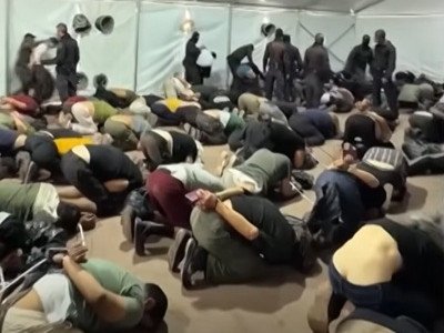 Footage posted by Ben Gvir shows detained Gaza flotilla activists kneeling with their hands bound behind their backs.