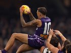 PERTH, AUSTRALIA - MAY 22: Shai Bolton of the Dockers marks the ball during the round 11 AFL match between Walyalup (Fremantle Dockers) and Euro-Yroke (St Kilda Saints) at Optus Stadium, on May 22, 2026, in Perth, Australia. (Photo by Janelle St Pierre/AFL Photos/via Getty Images)