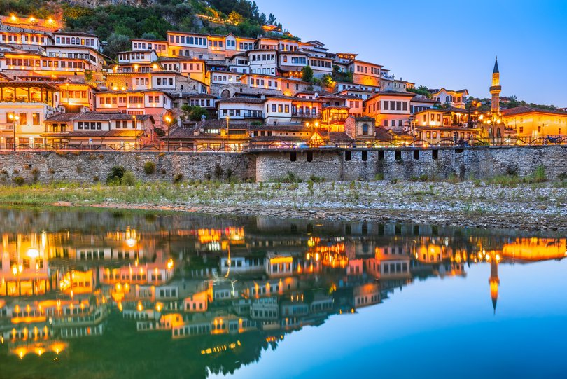 Old houses of Berat, historic city in Albania.