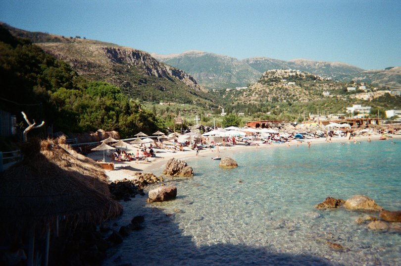 The view from Blue Bay Restaurant and Bar in Himarë, Albania.