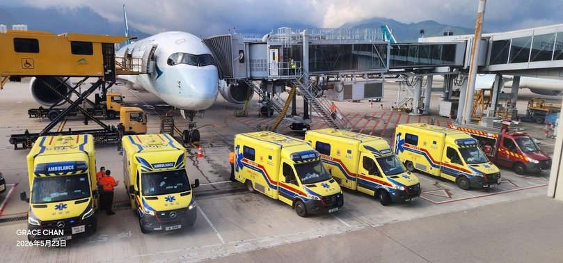 The plane was met with ambulances and medics boarded the aircraft to provide medical assistance.