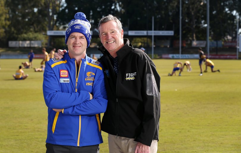 AFL legend Neale Daniher with Eagles coach Adam Simpson. 
