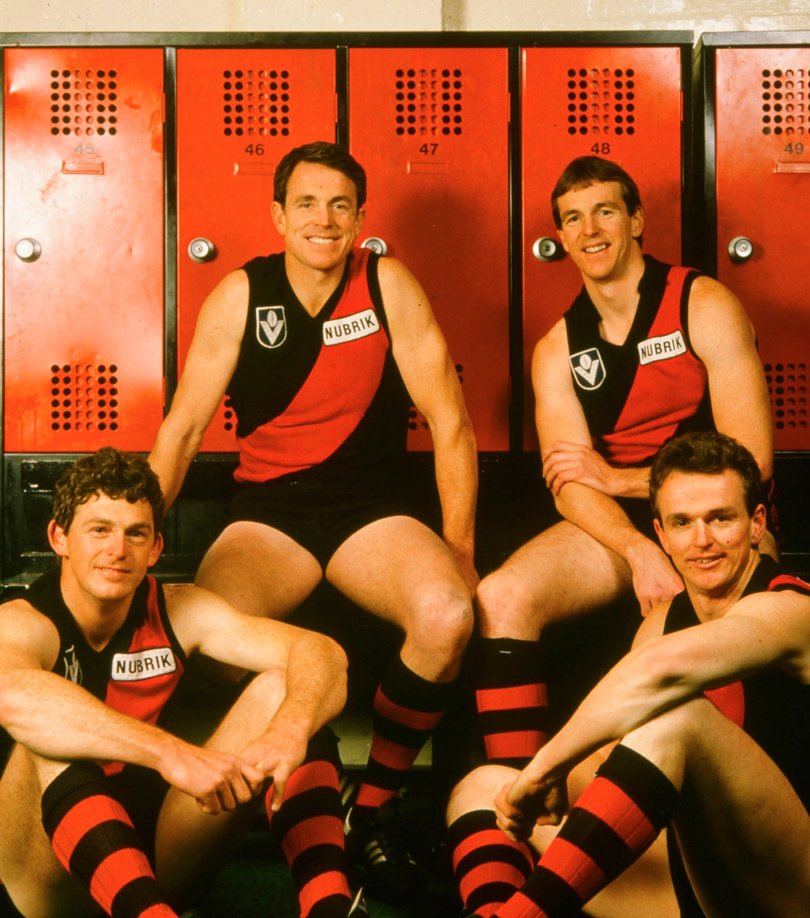 Brothers (L-R) Chris Daniher, Terry Daniher, Neale Daniher and Anthony Daniher of Essendon Bombers pose for a 1980's VFL feature.
Neale Daniher (second right) with brothers Chris, Terry and Anthony.