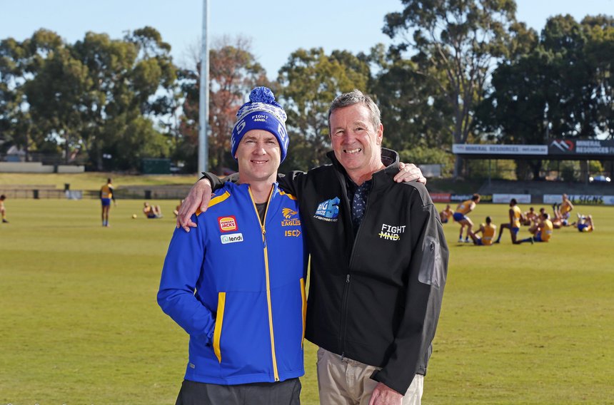 AFL legend Neale Daniher with former Eagles coach Adam Simpson.