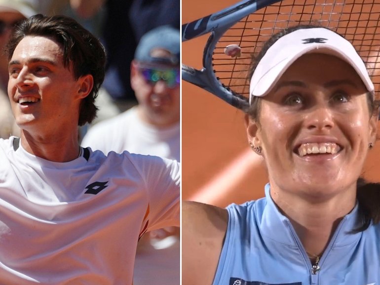 Adam Walton and Kim Birrell celebrate huge upsets at the French Open.