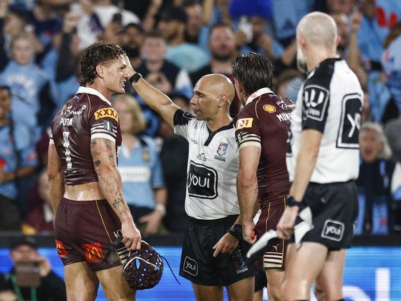 Maroons fullback Kalyn Ponga has become just the seventh player in Origin history to be sent off. 