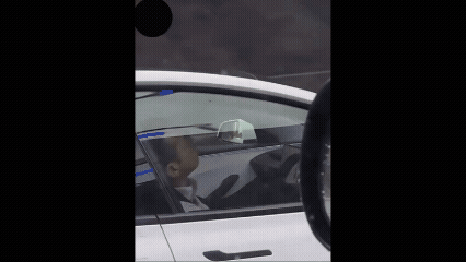 Shocking footage has emerged of a man appearing to fall asleep behind the wheel of a self-driving car while travelling on a major Sydney motorway. 