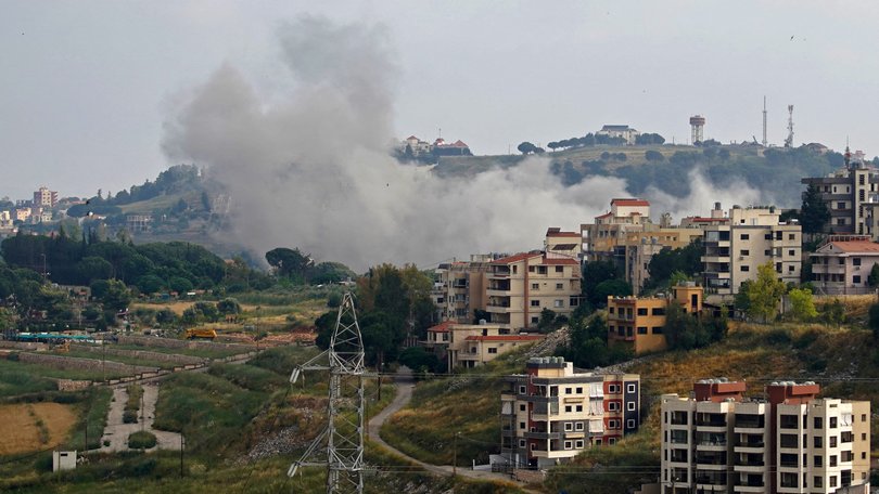 Smoke rises over the city of Nabatieh in southern Lebanon after Israeli strikes.