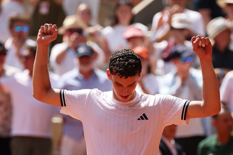 Juan Manuel Cerundolo of Argentina shows appreciation to the fans after victory over Jannik Sinner.