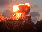 A fireball erupts from a building following an Israeli strike in Tyre, southern Lebanon.