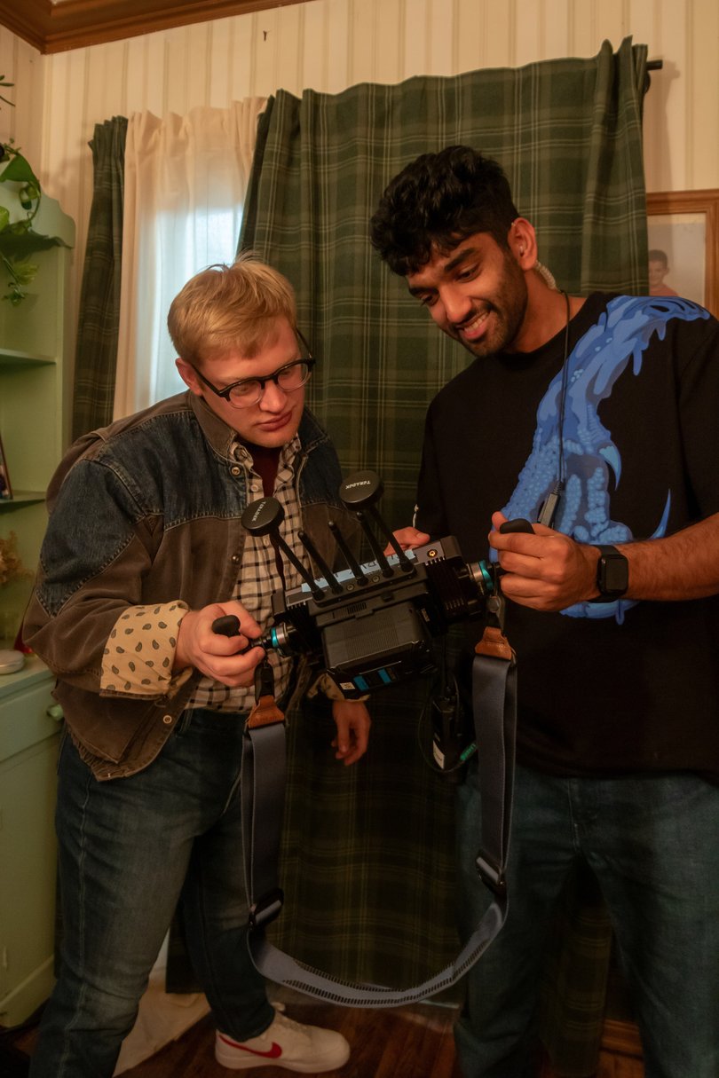 Curry Barker on the set of Obsession.