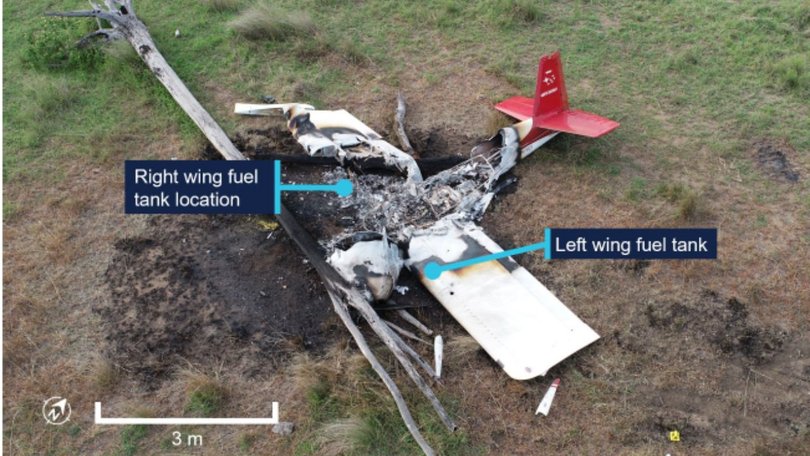 The plane exploded upon impact with a fallen tree, causing a major fire to erupt.